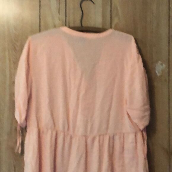 Torrid Challis Tie Sleeve Babydoll Top Peach Asymmetrical Hemline 1 1X - Picture 9 of 14